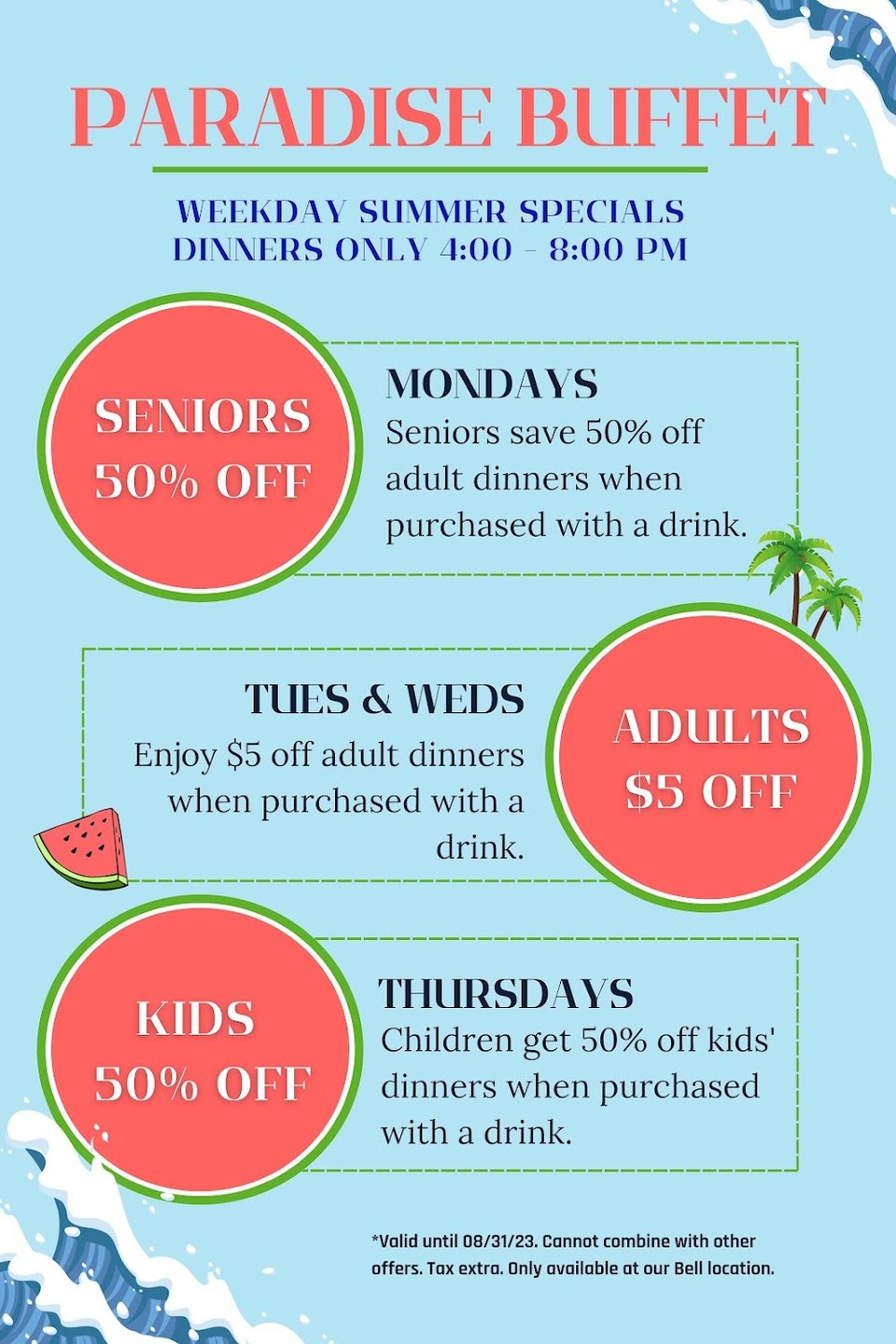 Restaurant menu with senior and child pricing